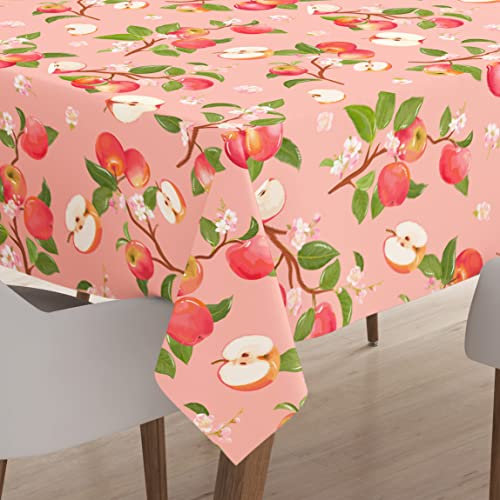 Encasa XO Polyester Bedruckte Tischdecke, Tischdecke aus Twill-Stoff, wasserabweisend, Länge 140x180 cm für rechteckigen Esstisch 4 to 6 Seater. Maschinenwaschbar, langlebig - Apple