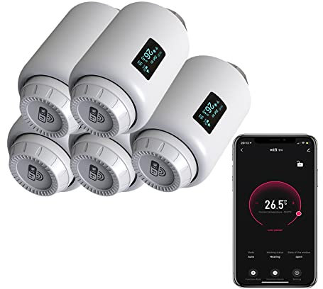 Qiumi Smart Wifi Thermostatic Radiator Valves Wifi Direct Programmable Controller with Googlehome Voice Control