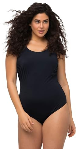 Ulla Popken Damen große Größen Übergrößen Plus Size Badeanzug, extraweiches Futter, seitliche Raffung Marine 62+ 818434130-62+