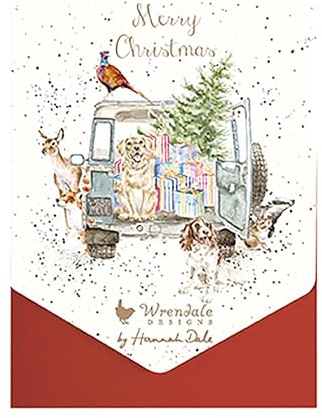 Wrendale Designs Weihnachtskarten, 8 Stück, Motiv Driving Home für Weihnachten und Hunde und Waldtiere
