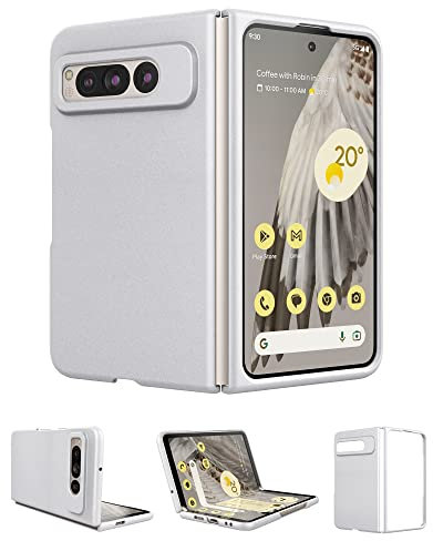 Eastcoo Custodia slim fit per Google Pixel Fold 5G, retro rigido del PC, supporto di ricarica wireless, argento