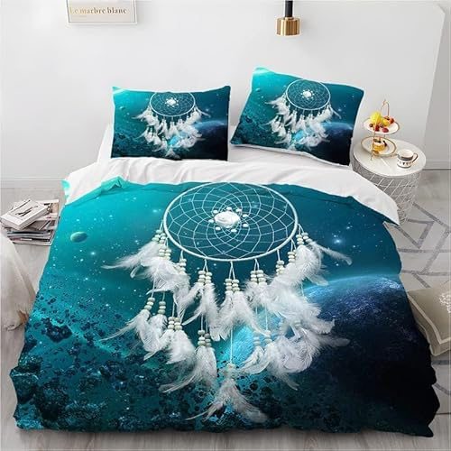 phonxia Bettwäsche 90x200 Blauer Traumfänger Bettbezug 90x200 mit Reißverschluss Bettwäsche Set 2 Kissenbezug 80x80 cm Deluxe Atmungsaktiv Reversibel Mikrofaser