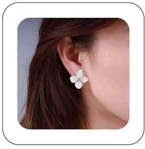 Aneneiceera Vintage Harz Weiße Blume Ohrringe Emaille Blume Ohrstecker Acryl Blütenblätter Ohrringe Weiße Blütenblatt Emaille Ohrringe Französisch Aussage Ohrringe Schmuck Für Frauen Und Mädchen(weiß)