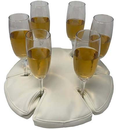 Glass Anchor - Il porta bicchieri da vino bello per barche, picnic, festival, campeggio, camper. Colore: pelle bianca. Può contenere 6 bicchieri. Nessun fissaggio necessario. Stop The Spills!