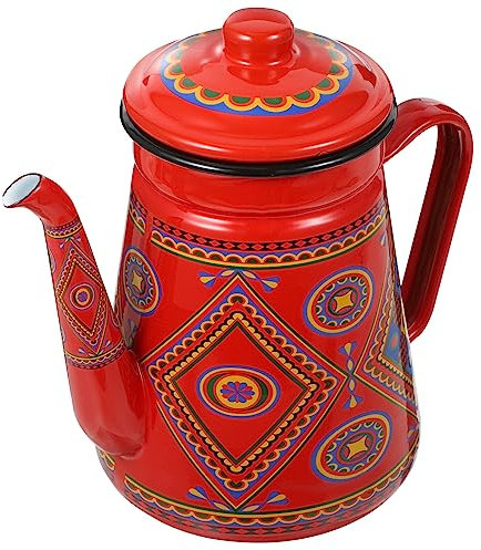 Luxshiny Emaille Kaffeekanne Teekessel Vintage Wasserkessel Servierkanne 1.5L Wasserkocher Pfeifkessel für Teeparty Zuhause Küche Büro Induktion Gasherd Rot