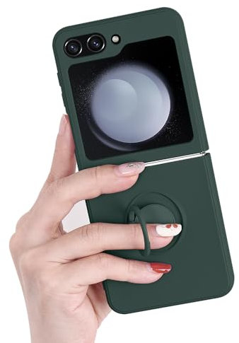Pepmune for Flip 5 Case, Silicone Case with Ring Holder Magnetic Car Mount+Hard TPU Back, Slim Non-Slip Shockproof Full Protective Case for Z Flip5 5G,Dark Green