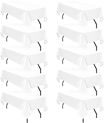 10er-Pack weiße Polyester-Tischdecken 153×260 cm für 6 Fuß rechteckige Tische Polyester-Tischdecke, Flecken- und knitterfest, waschbare Tischdecke für Hochzeitsempfang, Bankettparty