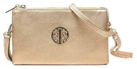 Women's Long & Son Small Clutch, Wristlet, Shoulder, Cross-Body Bags 3141 (Gold)