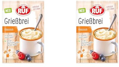 RUF Tassen-Grießbrei Klassisch, Instant Grießbrei aus der Tasse, Tassengericht ideal für unterwegs oder zwischendurch, fertig in 5 Minuten, 1 x 58g (Packung mit 2)