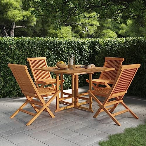 MNISDFL Terrassenmöbel Gartensofa Möbelsets Gartenlounge Set Loungemöbel 5-TLG. Garten-Essgruppe Klappbar Massivholz Teak