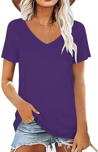 AirMood Maglietta Estiva da Donna, Scollo a V, Casual, a Maniche Corte, Tunica, Viola, XXL