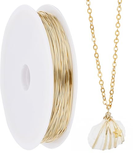 SUNNYCLUE 40M Real 14K Gold Plated Copper Wires 0.5mm 24 Gauge Copper Jewellery Wire Copper Craft Wire Round Polished Tarnish Resistant Bendable Metal Jewellery Beading Wire for Jewellery Making Craft