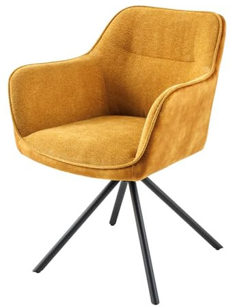 Riess Ambiente Drehbarer Stuhl Verona senfgelb Samt Strukturstoff mit Armlehne Metallbeine schwarz Esszimmerstuhl Küchenstuhl