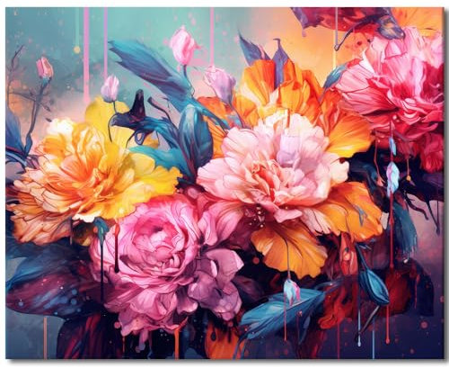 TISHIRON Blumen Erwachsene Malen nach Zahlen Blüte Pflanze Malen nach Zahlen für Erwachsene Blühende Blumen Malen nach Zahlen Kit DIY Ölmalerei Kunsthandwerk 40 x 50 cm(rahmenlos)