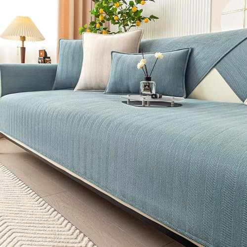 Gluhbirnen Sofa Überzug, Sofadecken für Sitzfläche rutschfest, Couch Überzug, Überwurfdecken für Sofa, Fischgrätenstruktur, Hund Katze Sofa Überwurf Sofaschutz, Dunstblau, 90 * 120CM
