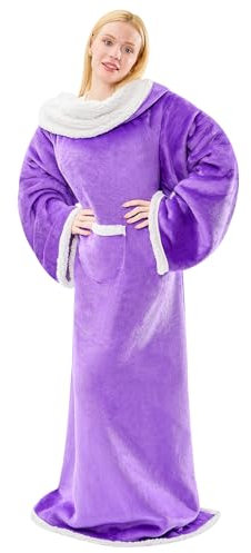 IFNOW Wearable Blanket with Sleeves for Adults Women Men, Lightweight Soft Plush TV Blanket Wrap Warm Full Body Wrap, Cozy Robe Blanket, Purple
