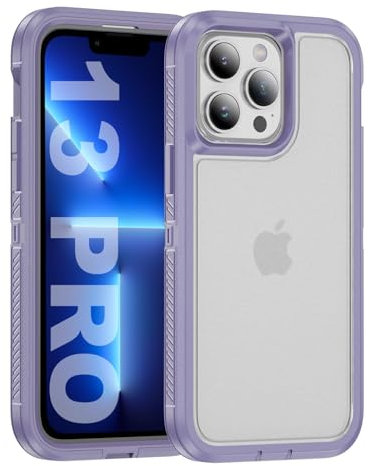 Tuvror for iPhone 13 Pro Case, Shockproof Dustproof Drop Proof, Military-Grade Protection, Dual Guard Case for iPhone 13 Pro (6.1 inch), Purple/Clear