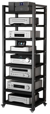 Audio Rack HiFi Regal Audio Rack Tower Stand 5 6 7 8 Tier, Av-Medienschrank Mit Höhenverstellbarem Regal Für Wohnstudio Komponenten-Aufbewahrung, Bodenbeweglicher Stereo-Schallplattenspieler (Color :