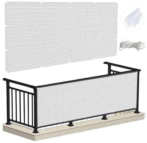 Balcony Privacy Screen Fence Cover 1.5 x 2.2 m Wind and UV Protection Balcony Privacy Screen Wind with Cable Ties for Backyard Deck Railing Pools, White