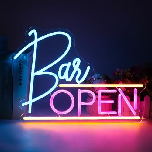 LYPPUL Open Neon Schild, Leuchtreklame, LED Neonlicht Zeichen Rosa Blau Bar Neonschild mit USB Betrieben für Wanddekoration für Bar Club Store Nachtclub Party Sign Dekor