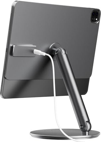 LULULOOK Magnetisch Kabelloses Laden iPad Ständer für Pro 11 M4 2024, Faltbar Mit 360° Schwenk Basis, 18W Aufladen Aluminium Alloy Verstellbar Tablet Ständer Mit USB C Kabel