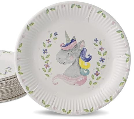 ECOFIESTA 8 piezas plato de papel cumpleaños infantil 23 cm unicornio - kit cumpleaños infantil sin plástico y reciclable - mesa dulce accesorios
