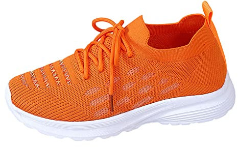 Baskets de course à pied réglables à lacets pour femme - En maille respirante - Chaussures de tennis décontractées - Confortables - Coupe extra large - Chaussures de marche antidérapantes, Orange, 39