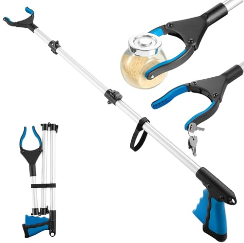Greifzange für Senioren, strapazierfähig, 109 cm, zusammenklappbar und einfach zu verstauen, breite Backe, greift Gegenstände einfach und sicher