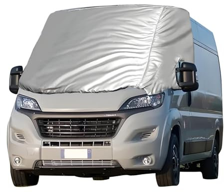 YWNYT Windschutzscheibenabdeckung für Fiat Ducato 2006–2024, luxuriös, silberfarbene Frontscheibenabdeckung, Thermo-Windschutzscheibenabdeckung, Sonnenschutz, Schutz vor Schnee, Frost, Eis