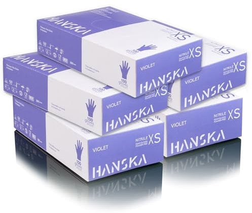 HANSKA Purple Nitrile Disposable Gloves - Powder Free - Disposable - Ambidextrous - Non-Sterile - Rubber Base - Suitable for Medical Areas, Food Handling (500, XS)