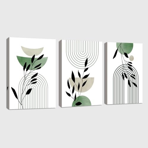 3 Pcs Esthétique Boho Vert Plante Feuilles Tableau Décoration Murale Salon Impression sur Toile Image sur Toile Abstraite Peintures sur Toile Décoration Murale pour Chambre Maison Bain 30x40cmx3 Pcs