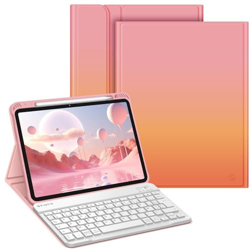 FINTIE Clavier pour iPad Air 11 Pouces M3/M2 (2025/2024), iPad Air 5/4 10.9 Pouces (2022/2020), Clavier AZERTY sans Fil, Housse Multipositions avec Rangement de Stylet, Ombre Crépusculaire