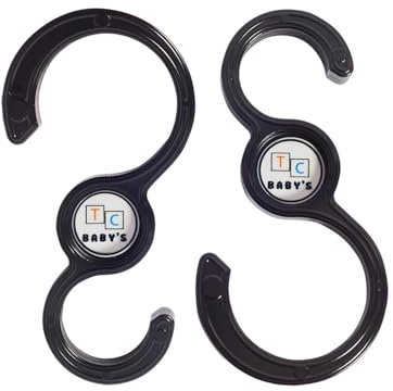TC BABY'S - Ganci per Passeggino, Accessori Neonato, Porta Borse, Universali, Antiscivolo, Appendi Giochi (Nero)