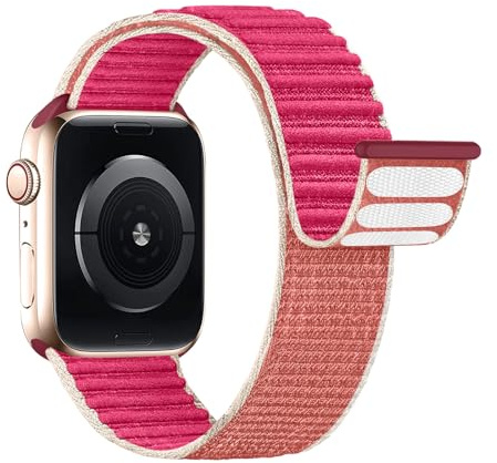 Lobnhot Nylon Sport Loop Kompatibel mit Apple Watch Armband 40mm 41mm 38mm 46mm 45mm 44mm 42mm Herren Damen, Verstellbarer Sport Armband Ersatz für iWatch Series 10 9 8 7 6 5 4 3 2 1 SE Granatapfel