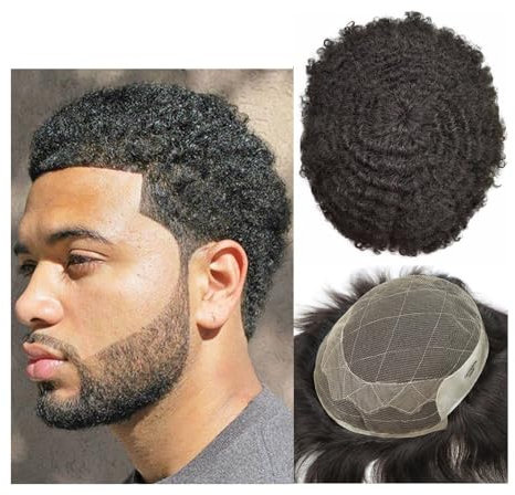 LIXIONGQUANLAL Bald Wig Afro Curl Männer Toupet Haarersatzsystem for Männer OCT Spitze vorne Oben und vorne mit PU-Haarersatzsystem an der Seite und hinten Wigs for Men(10mm Wave Toupee,7x10)