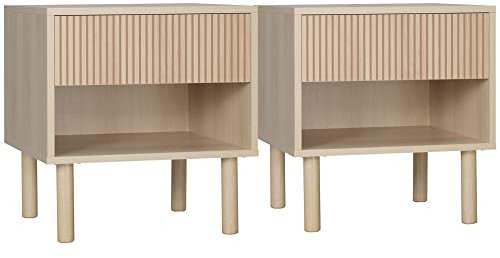 HOMCOM Lot de 2 Tables de Chevet Table de Nuit avec tiroirs et niches, Table d'appoint Style Moderne pour Chambre à Coucher, Salon, dim. 47 x 47 x 50 cm, Finition Bois Naturel