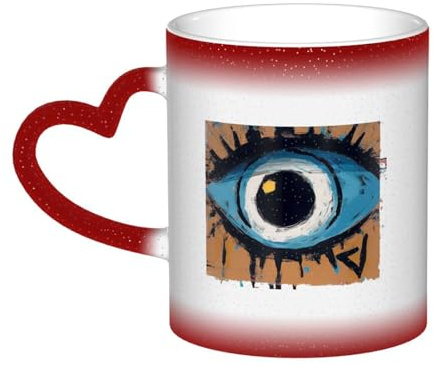 QMNEHJ Ceramic Coffee Mug 11oz Coffee Cups With Handle Heat Sensitive Color Changing Mug Novelty Magic Mugs Evil Eye Tea Cup For Women Men Gifts