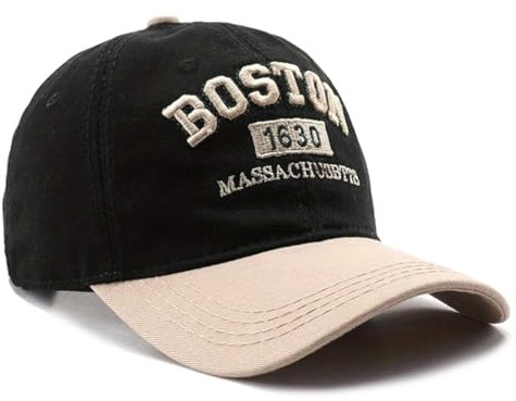 Sporty Baseballcap Boston Distressed Snapback Vintage Used Look Retro Oldschool Kappe Mütze Cap Schirmmütze Basecap verstellbar (schwarz/beige)