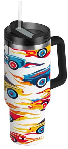 Vaso de carreras con tapa y popote, 40 onzas, vasos aislados de acero inoxidable con tapas para hombres y mujeres de viaje