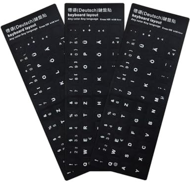 TPZORJX 3 Stück Deutsch Tastaturaufkleber - universeller Aufkleber in Deutsch, Computer Tastaturaufkleber für eine schnellere Identifizierung von Tastaturen, Gute Klebrigkeit(Schwarz)