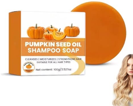 Kürbiskernöl-Shampoo-Riegel, Bio-Kürbis-Shampoo-Festseife, tiefenwirksam pflegend für trockenes/geschädigtes Haar, reduziert Frizz und Haarausfall, stärkt das Haar (1)