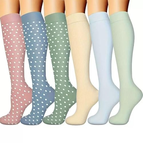 6 Paar Kompressionsstrümpfe für Damen und Herren(15-20 mmHg) Sommer Stützstrümpfe Kniehohe Kompressionssocken Lange Compression Socks für Sport Flug Reisen Laufen Fitness Arbeiten Krankenschwester