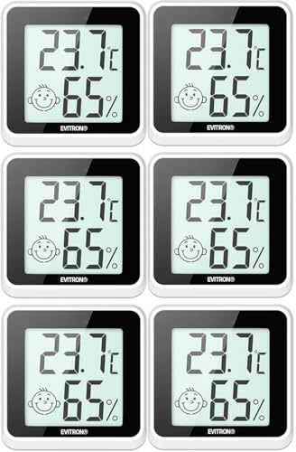 6x Mini Thermometer Hygrometer Innenraum digital – Temperatur- & Luftfeuchtigkeitsmesser – Komfortanzeige & Smileys – Aufstellen oder Ankleben – für Wohnzimmer, Büro, Babyzimmer & mehr