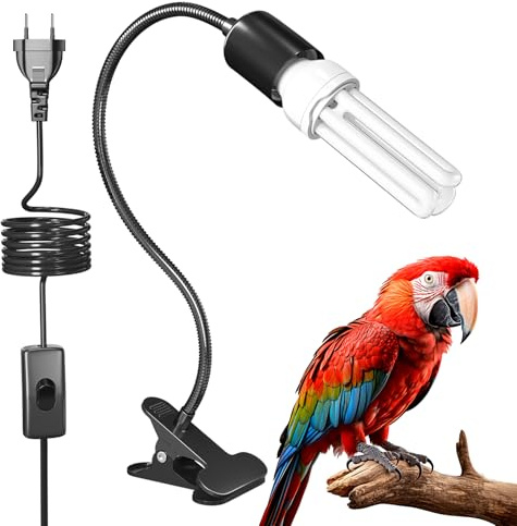 GlowUp Vogellampe komplettset Klemmlampe mit UVB 2.4 Vogellampe E27 20W für Vögel, Papageien Reptilien Vogel Beleuchtung