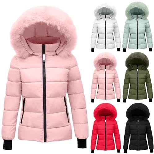 Piumino da donna con cappuccio in pelliccia sintetica, caldo cappotto invernale con tasche, con cappuccio e cerniera, imbottito per attività all'aperto