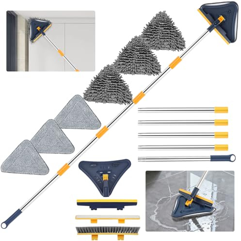 Feeloco 5 in 1 Wall Mop Base Board Cleaner Tool with 78 Long Handle,6 Pads | 360° Wall Mops for Washing walls, Cleaner Tool for Ceiling, Floor and Window Cleaning with 3 Microfiber & 3 Chenille Pads