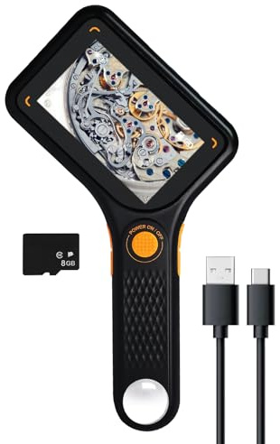 Tragbares 500-faches digitales Mikroskop mit 7,6 cm IPS-Bildschirm, 8 LED-Leuchten, Autofokus, 2-MP-Kamera, wiederaufladbare Handlupe mit TF-Karten-Unterstützung, kompatibel mit Windows/Mac für Münzen
