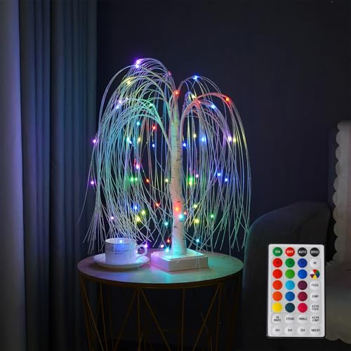 JOINDATAT Beleuchtete Bäume für Innendekoration, 60 cm Trauerweidenbaum mit 60 RGB-Farbwechsel-LED-Lichtern, beleuchtete Baumlampe, künstliche Bäume für Zuhause, Urlaub, Weihnachtsdekoration
