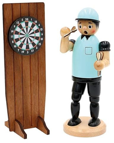 Räuchermännchen Dartspieler mit Dartbord und Pfeilen blau