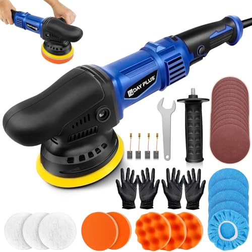Poliermaschine Auto Exzenter, 920W Poliermaschine Set 32 pcs, Politur Maschinen Set mit 6 Variable Geschwindigkeit Professionelle Autoaufbereitung zum Polieren von Auto/Möbeln, mit 120mm Polierteller
